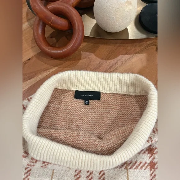 EN SAISON Bronte Sweater Miniskirt Cream & Tan Plaid Knit | Size Medium M - Picture 9 of 16
